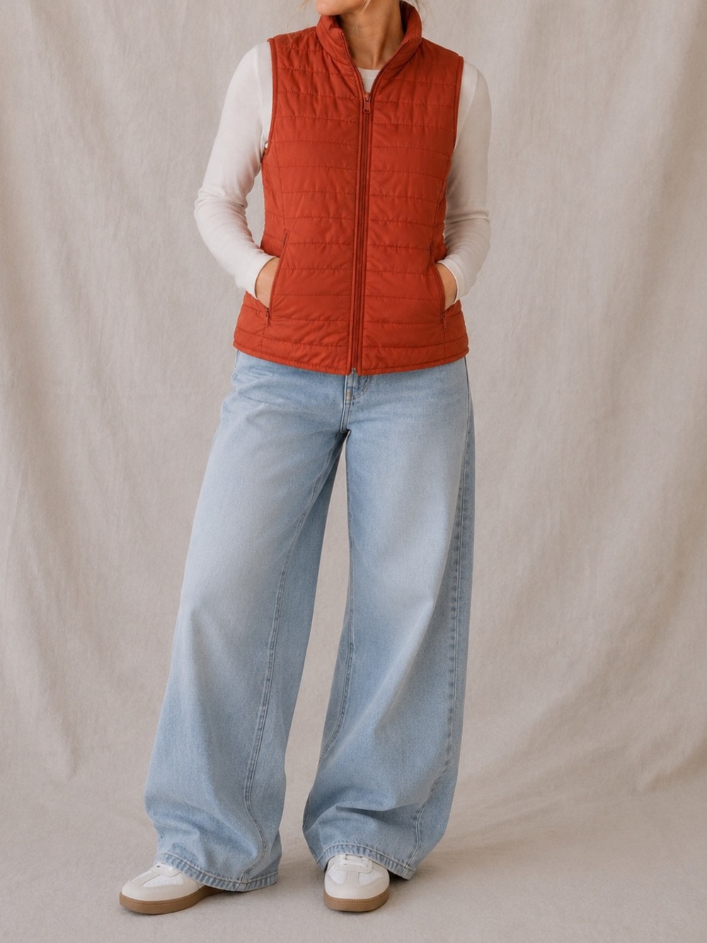 Vintage Orange Quilted Puffer Vest Women’s M Lightweight Fall
